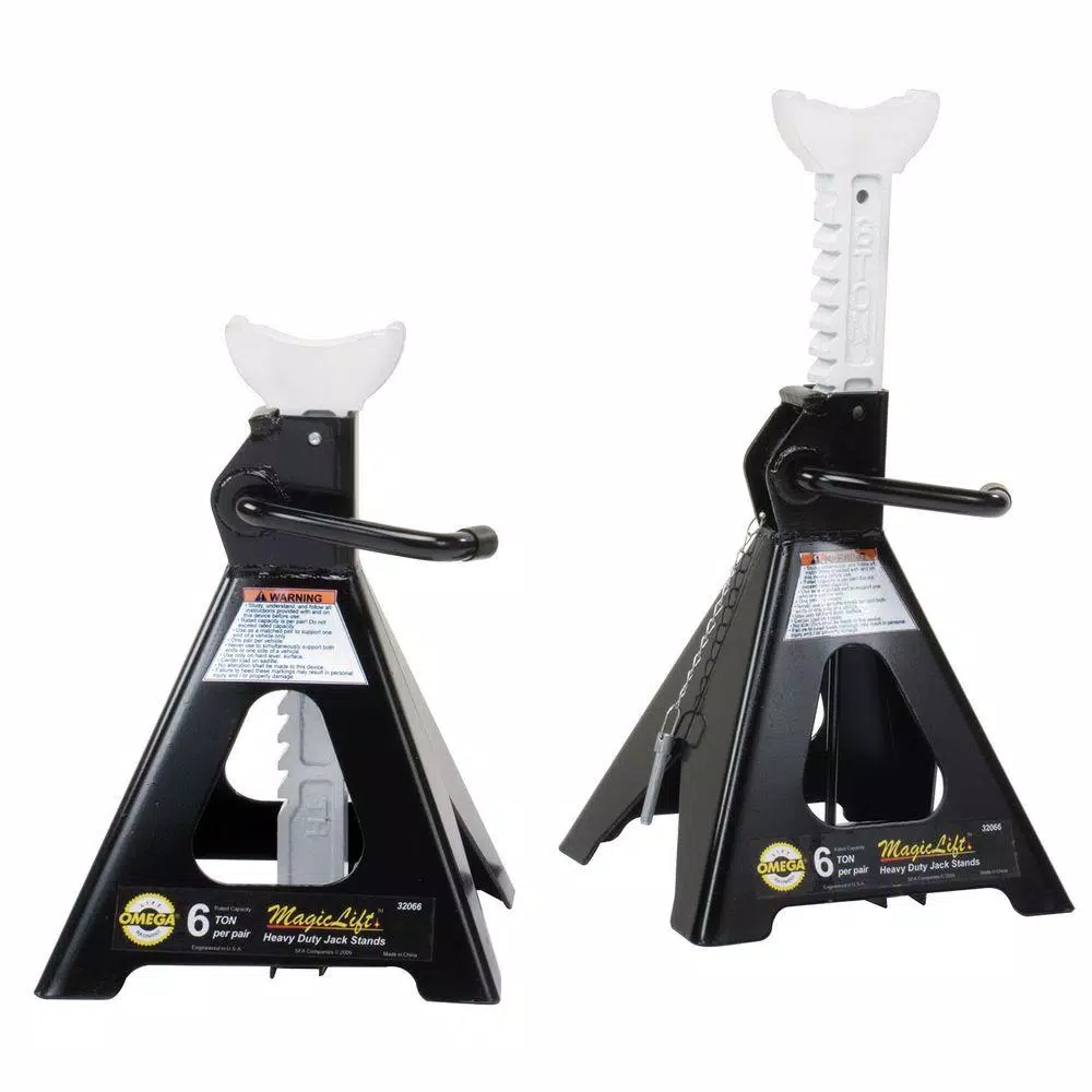 Omega 32066 Magic Lift 6 Ton Jack Stands, Heavy-Duty Steel Ratcheting Stands