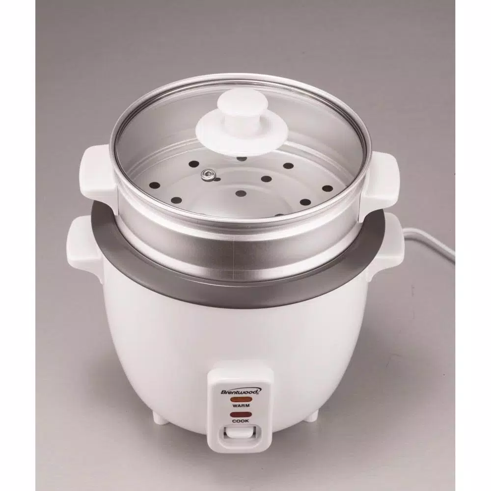 Brentwood 10-Cup White Steam Rice Cooker and Vegetable Steamer, 700W