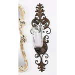 LITTON LANE Antique Gold Flourished Iron Candle Sconce with Clear Glass Hurricane Shade thumbnail 8