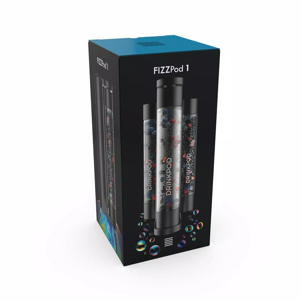 Drinkpod FIZZPod Black One-Touch Sparkling Soda Maker Machine with 3 PET Bottles