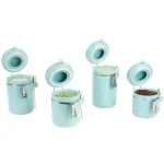 Home Basics 4-Piece Ceramic Kitchen Canister Set with Wooden Spoons - Turquoise thumbnail 3