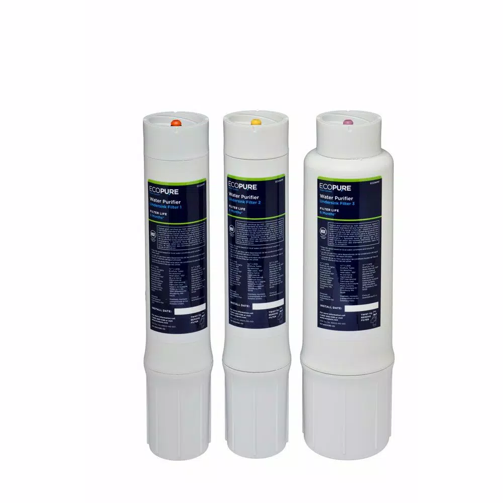 EcoPure Under Sink Water Purifier System with 3-Stage Carbon Block Filtration and Chrome Faucet