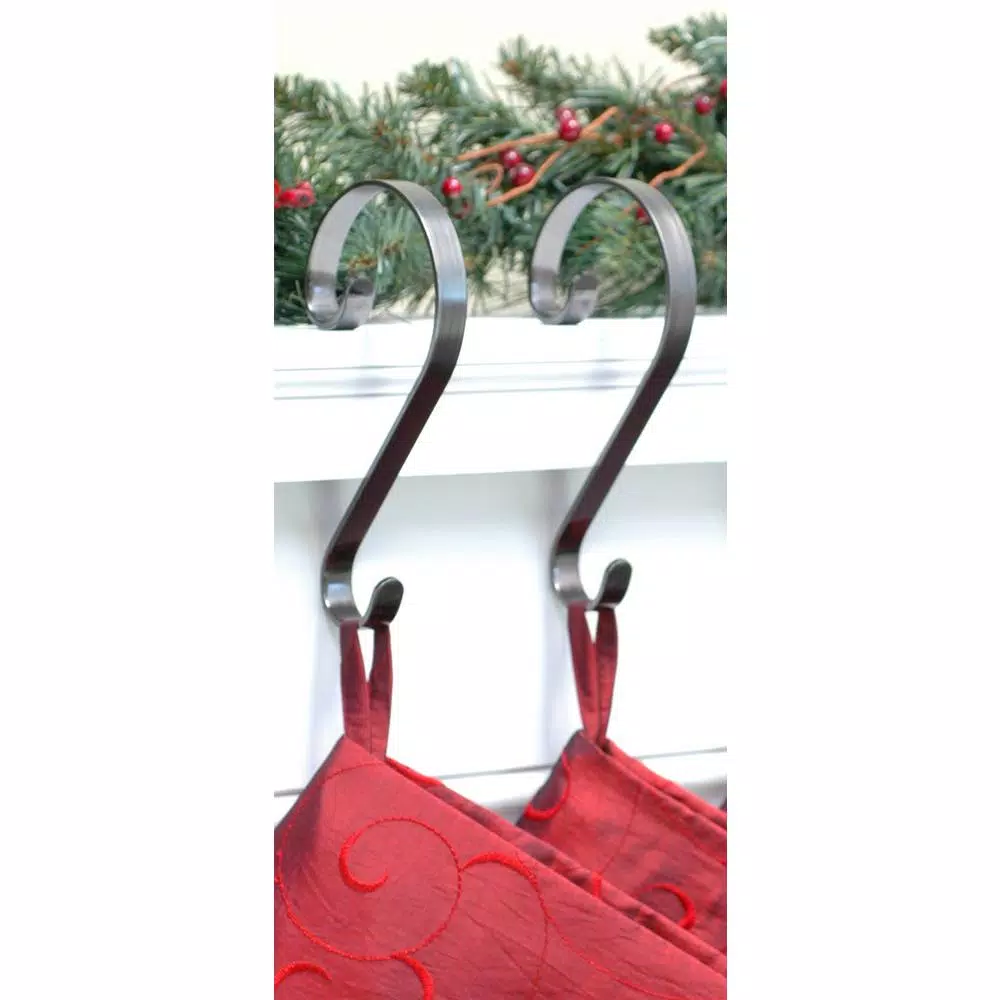 Haute Decor Stocking Scrolls Steel Stocking Holders in Pewter (2-Pack)