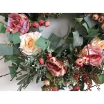 Glitzhome 26 in. Artificial Green Wreath with Roses, Eucalyptus, and Lambs Ear thumbnail 2
