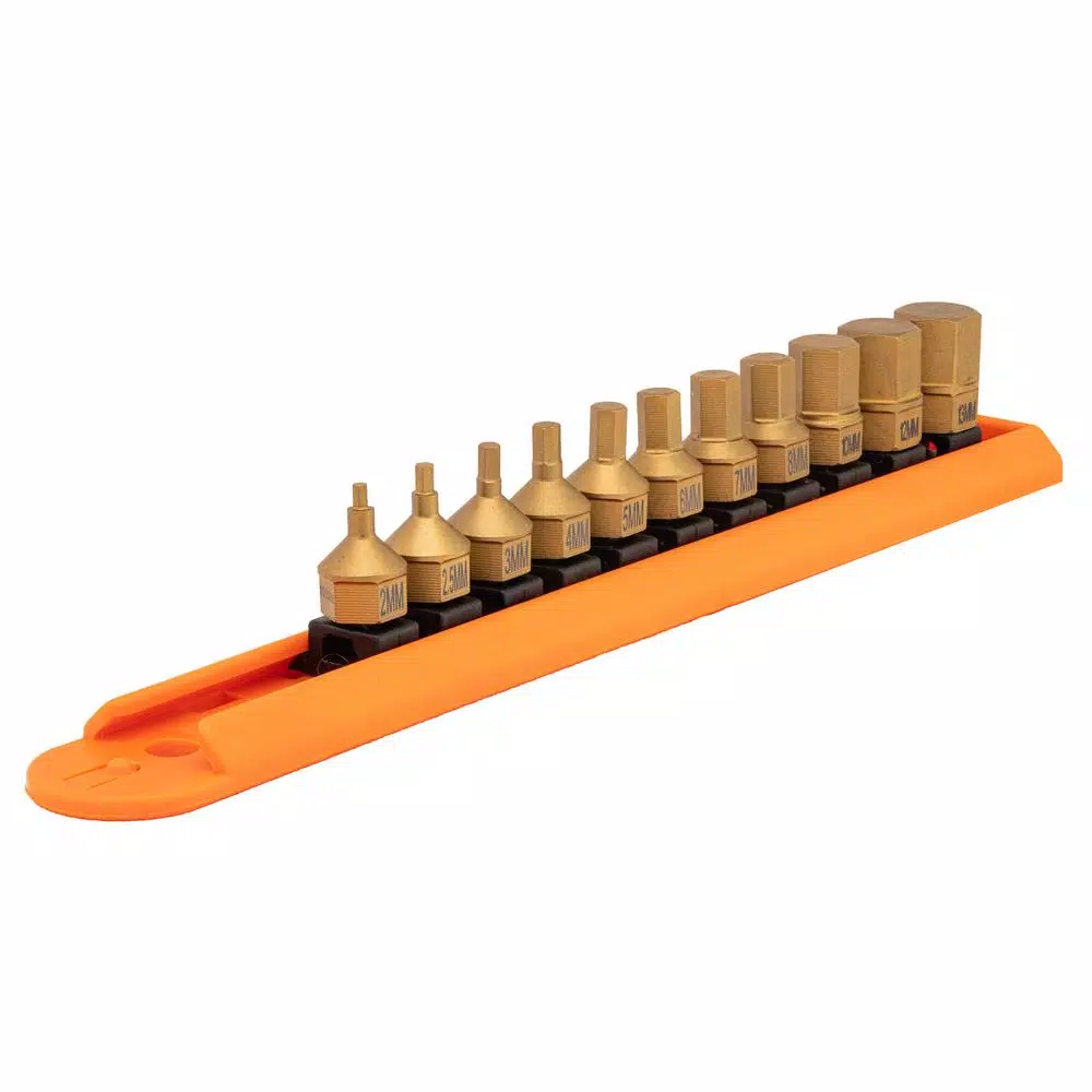 Mayhew Metric Hex Titanium Coated Low Profile Dual Drive Socket Bit Set, 11-Piece