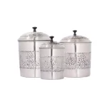 Old Dutch Victoria 3-Piece Antique Pewter Embossed Steel Canister Set thumbnail 1