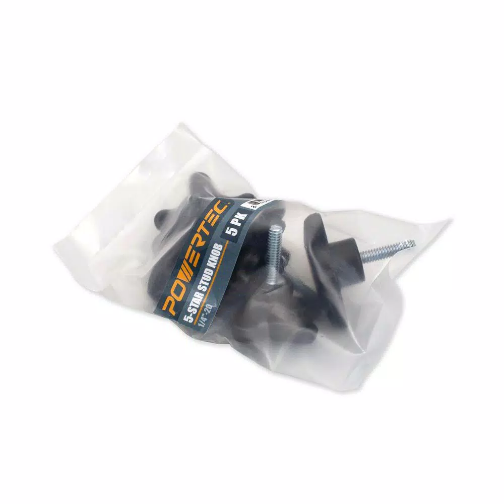 POWERTEC 1/4 in.-20 5-Star Stud Knob, 5-Pack
