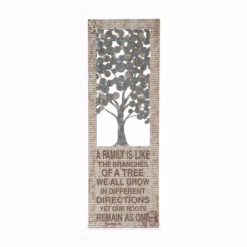LITTON LANE 12 x 36 in. Shabby Chic Family Branches Inspirational Quote Wall Decor, Rustic Abstract Tree Art