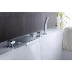 ANZZI Guaira 3-Handle Deck-Mount Roman Tub Faucet with Waterfall Spout and Handheld Sprayer, Polished Chrome thumbnail 2