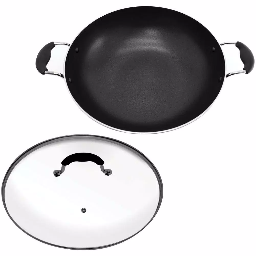 Starfrit Jumbo Nonstick Aluminum Wok with Tempered Glass Lid, 15 in.