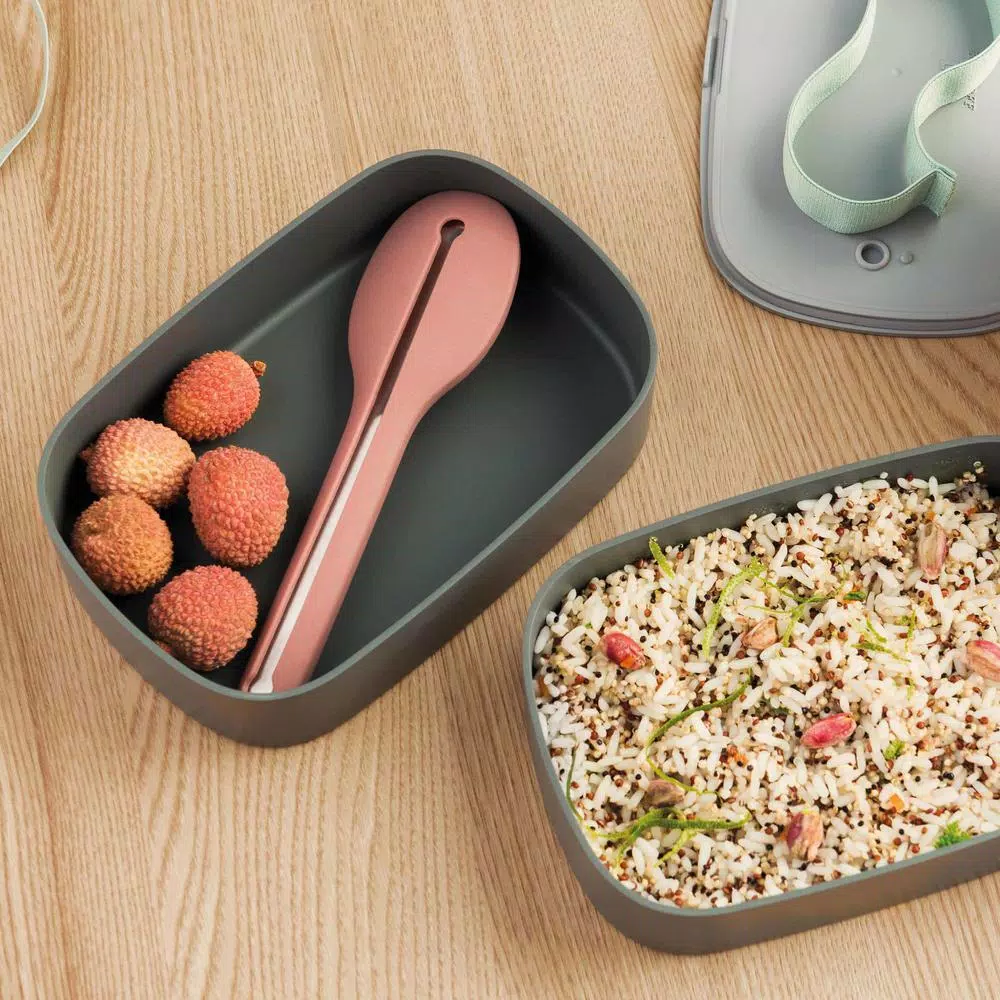 BergHOFF Leo Grey and Mint 3-Piece Dual Bento Box Set - Microwave & Freezer Safe Lunch Containers
