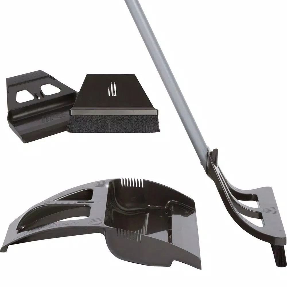 WISP 5-Piece Cleaning Set: Telescoping 90° Angled Broom, Foot-Operated Dustpan, and Mini Brush Set - Gray
