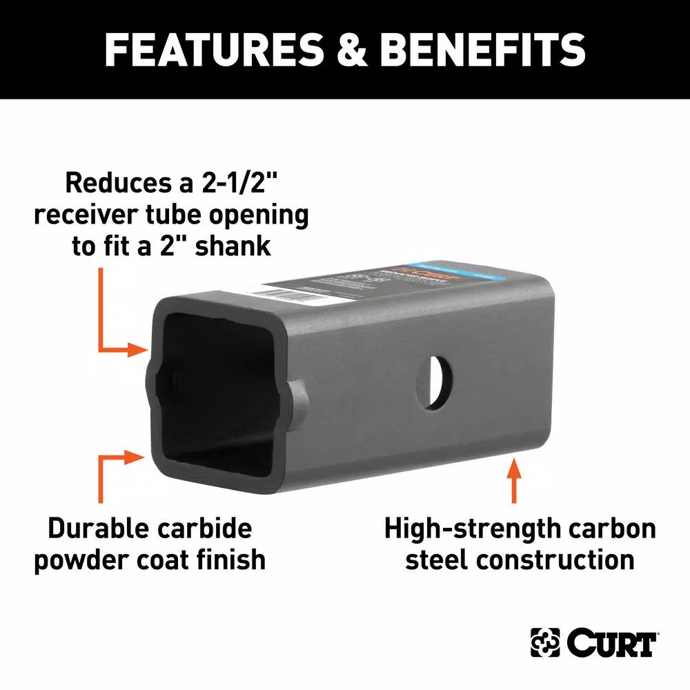CURT Reducer Sleeve Adapter, 2-1/2" to 2" Receiver Tube Converter
