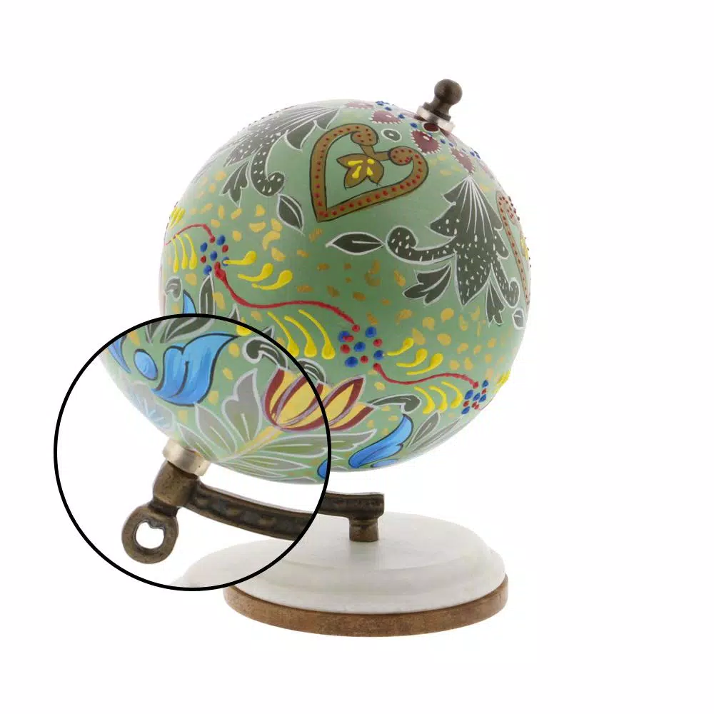 LITTON LANE Modern Reflections 7 in. Decorative Lattice Globe with Mango Wood and Marble Base, Multi-Color