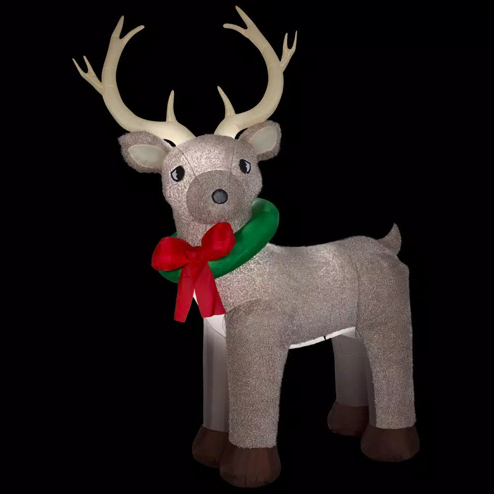Home Accents Holiday 11 ft. Pre-Lit Giant Airblown Inflatable Fuzzy Reindeer with LED Lights