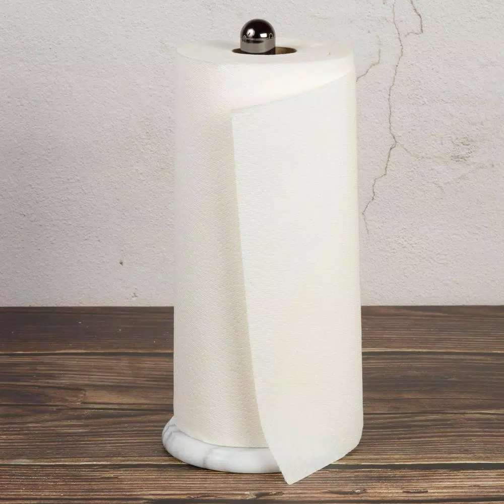 Creative Home Natural Marble Paper Towel Holder with Gunmetal Metal Pole, 12 in. Height