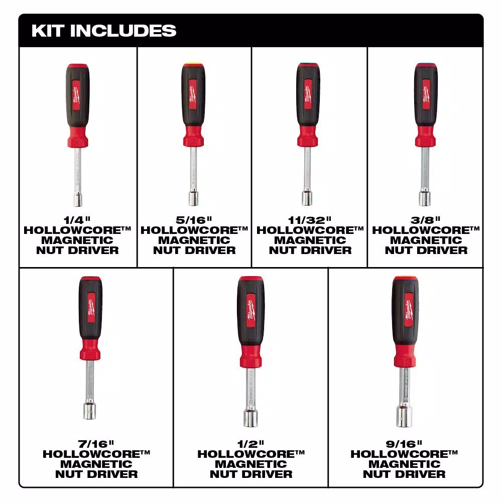 Milwaukee SAE HollowCore Magnetic Nut Driver Set, 7-Piece