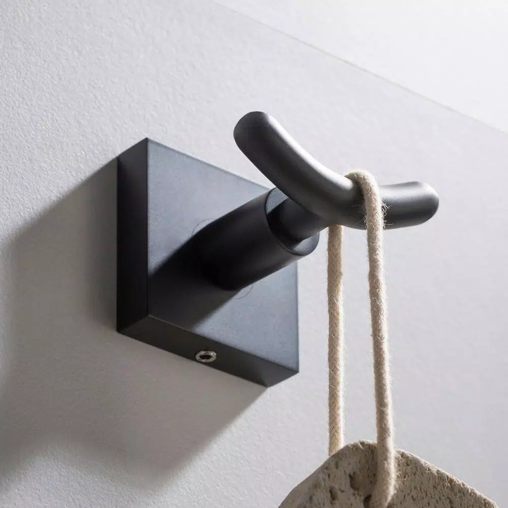 KRAUS Ventus Matte Black Double Hook Bathroom Robe and Towel Hook