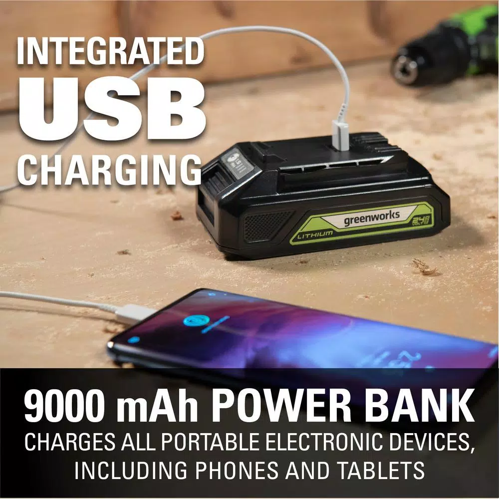 Greenworks 24V Cordless Brushless Impact Driver Kit with 2 Batteries and Charger