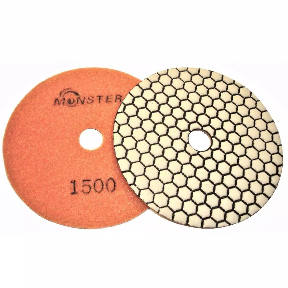 Monster 5 in. Honeycomb Dry Diamond Polishing Pad Set with Back Holder, 8-Piece Kit
