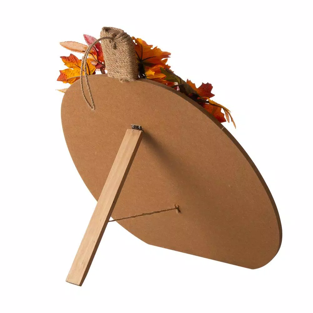 Glitzhome 20.28 in. Wooden Fall Pumpkin Decor with Floral Accents - Standing or Hanging