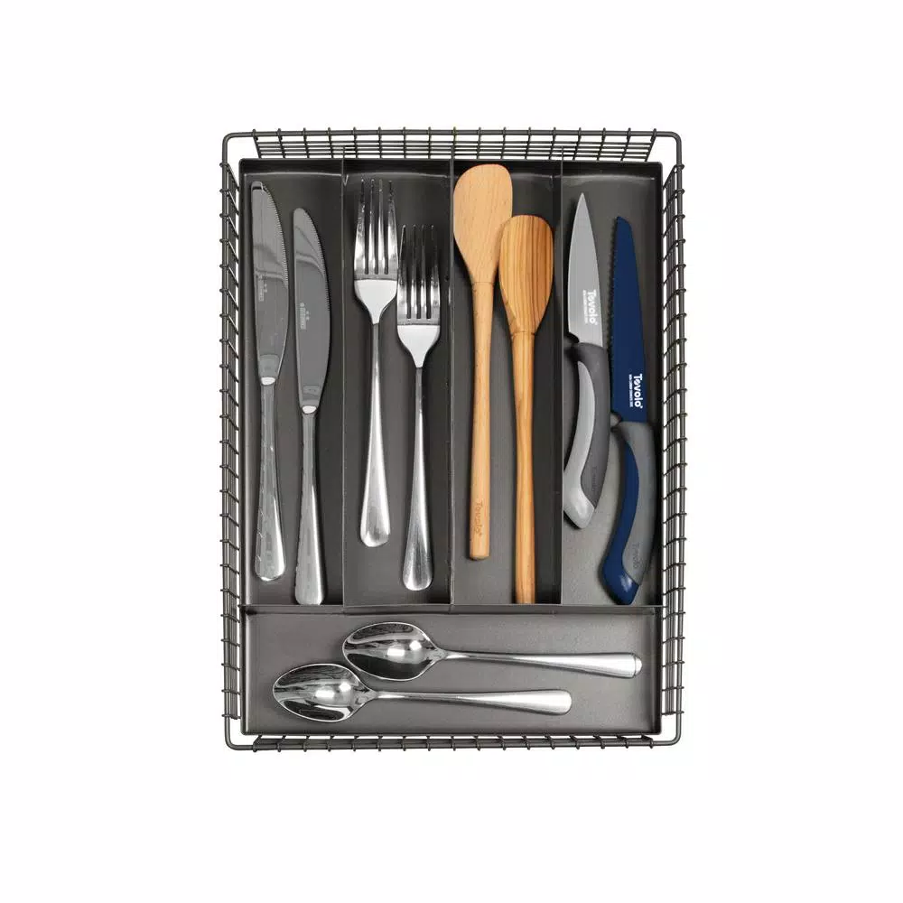 Spectrum Vintage Industrial Gray Steel 5-Compartment Silverware Drawer Organizer Tray