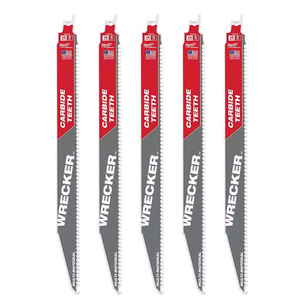 Milwaukee 12 in. WRECKER Carbide Teeth Reciprocating Saw Blade, 6 TPI, 5-Pack