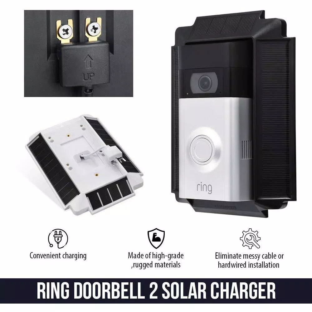 Wasserstein Solar Charger Mount for Ring Video Doorbell 2, Weatherproof, White