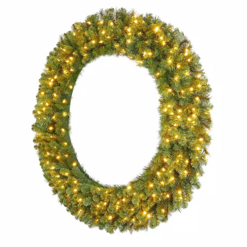 Home Accents Holiday 60 in. Wesley Pre-Lit Long Needle Pine Artificial Christmas Wreath with 240 Warm White LED Lights