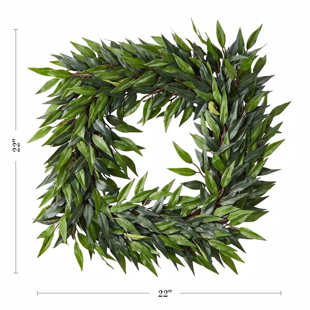 Pure Garden 22 in. Square Artificial Ficus Microphylla Leaf Wreath, Green