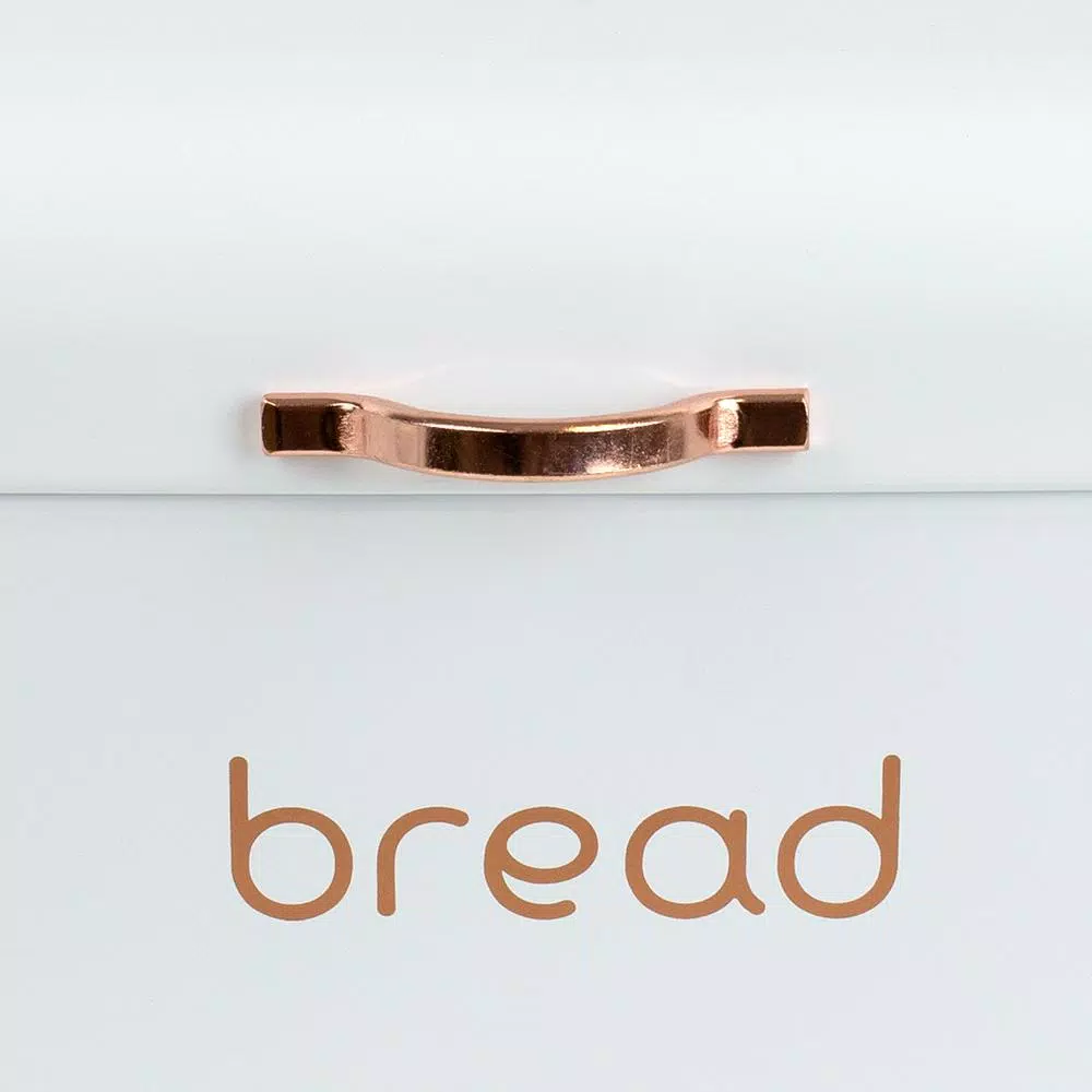 Home Basics White Grove Modern Bread Box with Rose Gold Handle - Stainless Steel Kitchen Storage