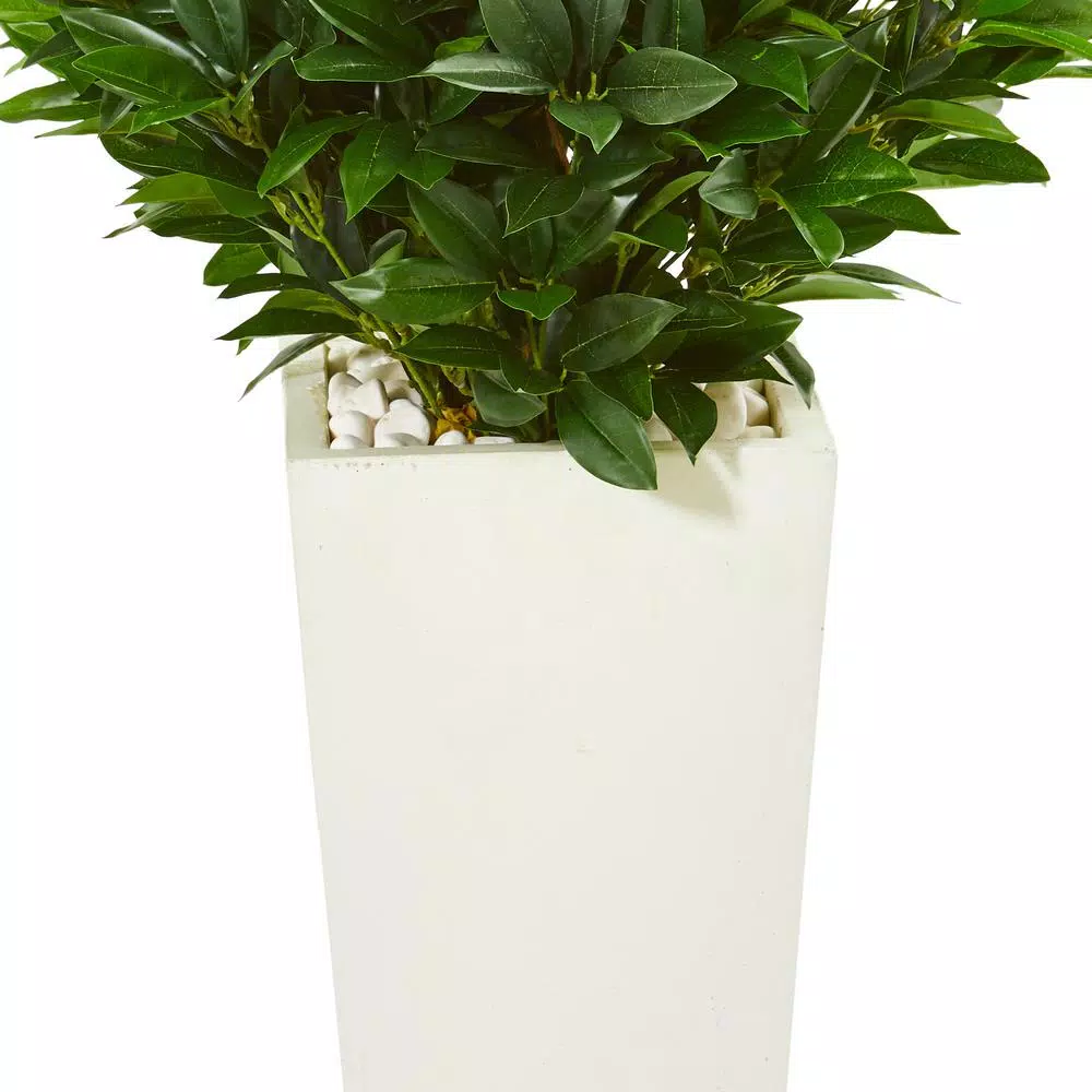 Nearly Natural 63-In. Bay Leaf Cone Topiary Artificial Tree with Polished White Planter