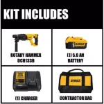 DEWALT 20V MAX XR Brushless 1 in. SDS Plus D-Handle Rotary Hammer Kit with 5.0Ah Battery & Charger thumbnail 2