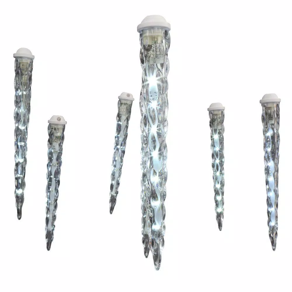 LightShow 8-Light Classic White Shooting Star LED Icicle Light Set, Outdoor, 7.5 ft