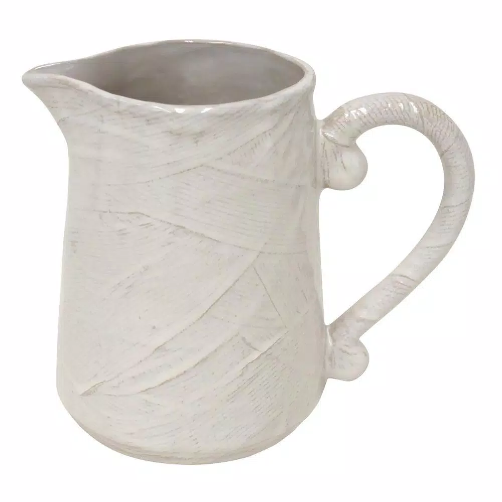 Abigails Bali 72 fl. oz. Ivory Ceramic Pitcher with Textured Finish