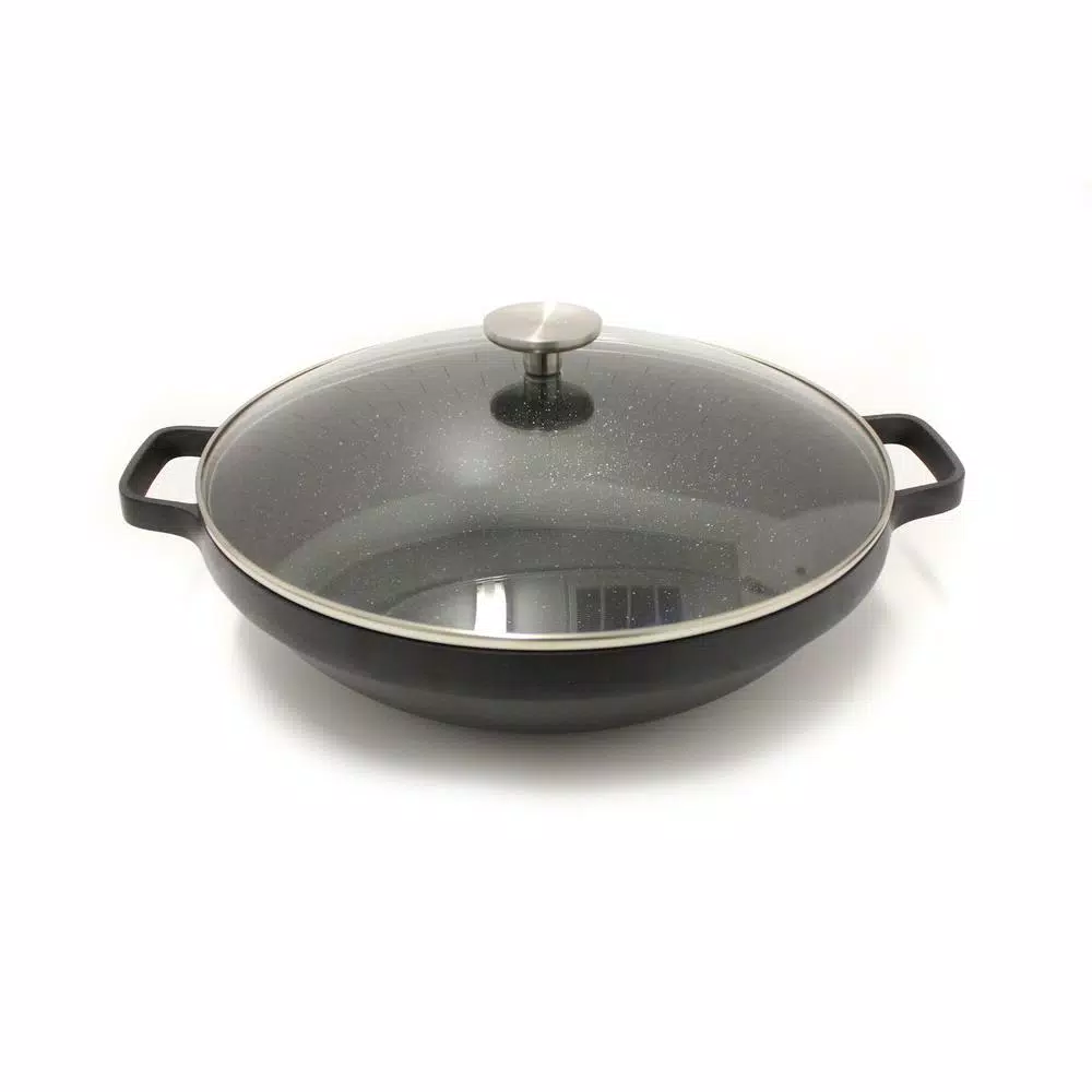 BergHOFF GEM 12.5 in. Cast Aluminum Nonstick Wok with Glass Lid, Induction Compatible
