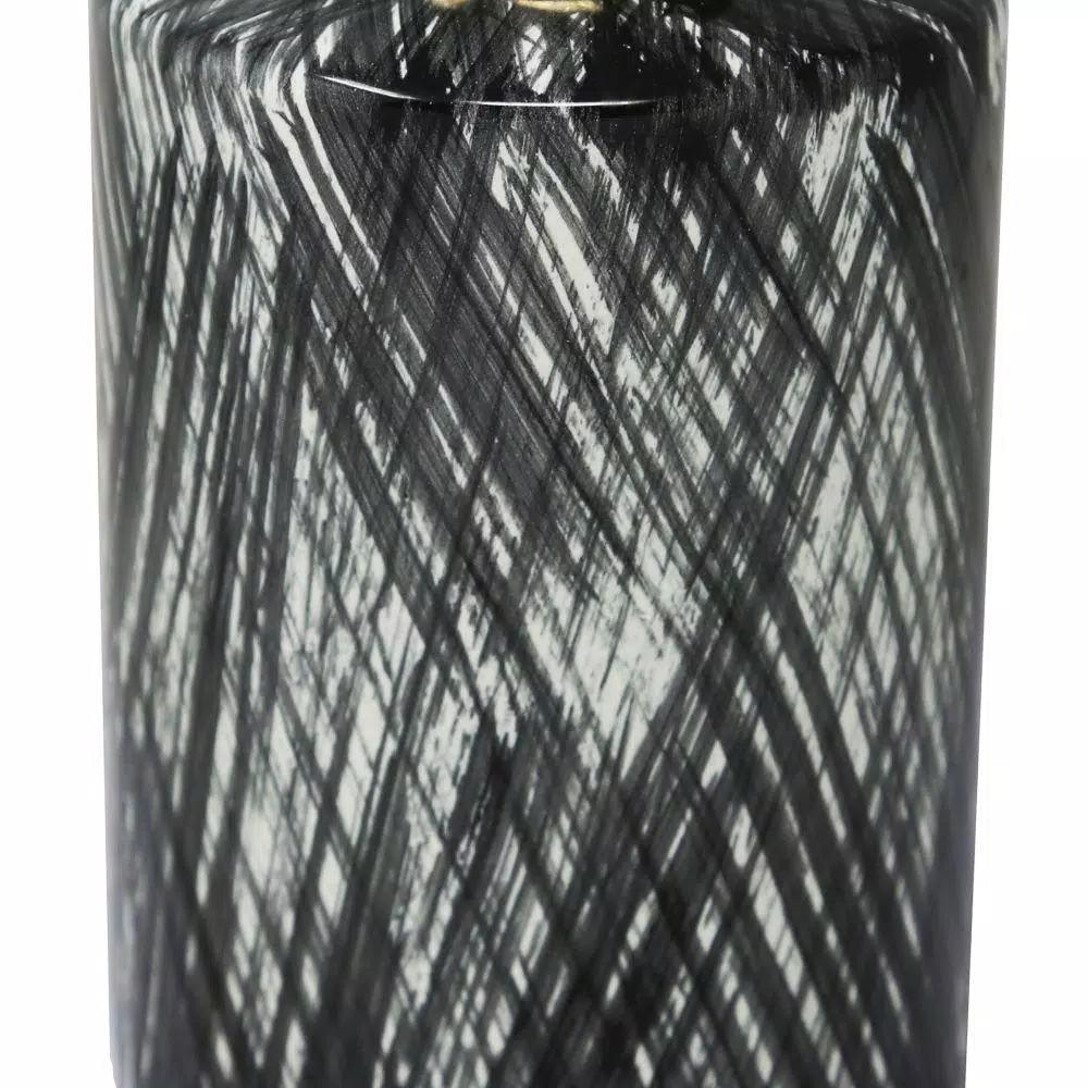 Benjara Black and White Ceramic Lidded Ginger Jar with Criss Cross Pattern and Gold Lid