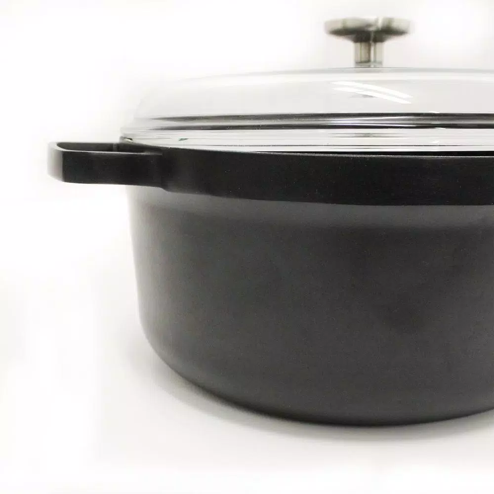 BergHOFF GEM 7.7 qt. Cast Aluminum Nonstick Stock Pot with Glass Lid, Black