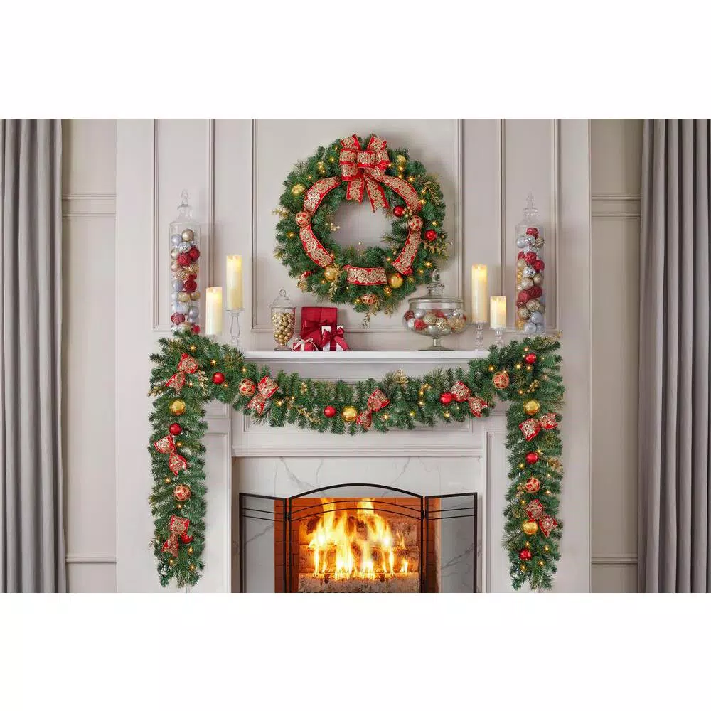 Home Accents Holiday Royal Easton 12 ft. Pre-Lit Artificial Christmas Garland with 70 Warm White LED Lights