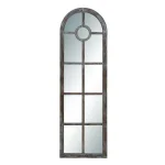 LITTON LANE Hayes Oversized Arch Distressed Brown Wood Window Mirror (72 in. x 23 in.) thumbnail 4