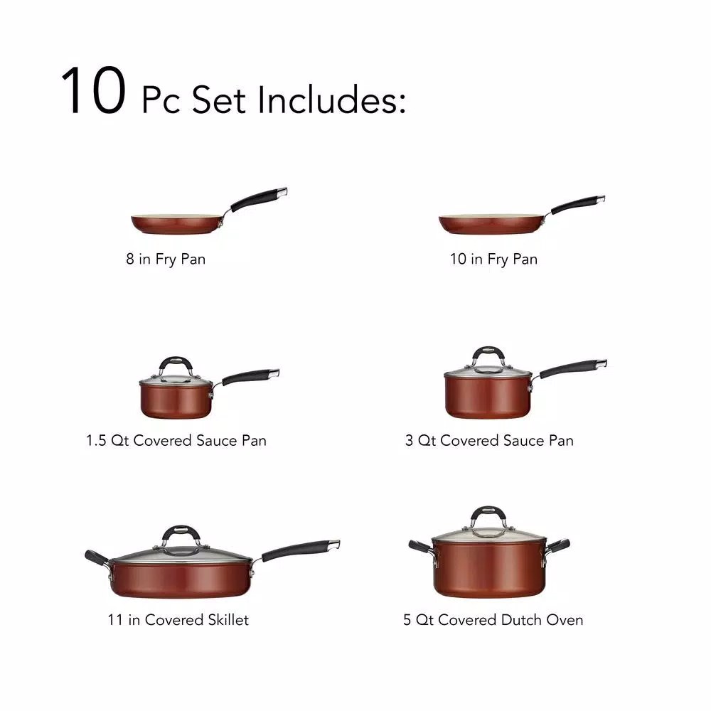 Tramontina Style Ceramica 10-Piece Nonstick Cookware Set, Metallic Copper