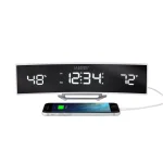 La Crosse Technology White Curved Digital Alarm Clock with Mirrored LED Display, Temperature, Humidity, and USB Charging Port thumbnail 6
