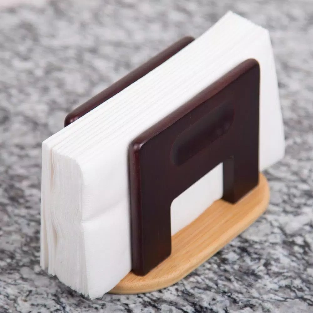 Creative Home Natural Bamboo Espresso Napkin Holder - Upright Tabletop Tissue Dispenser