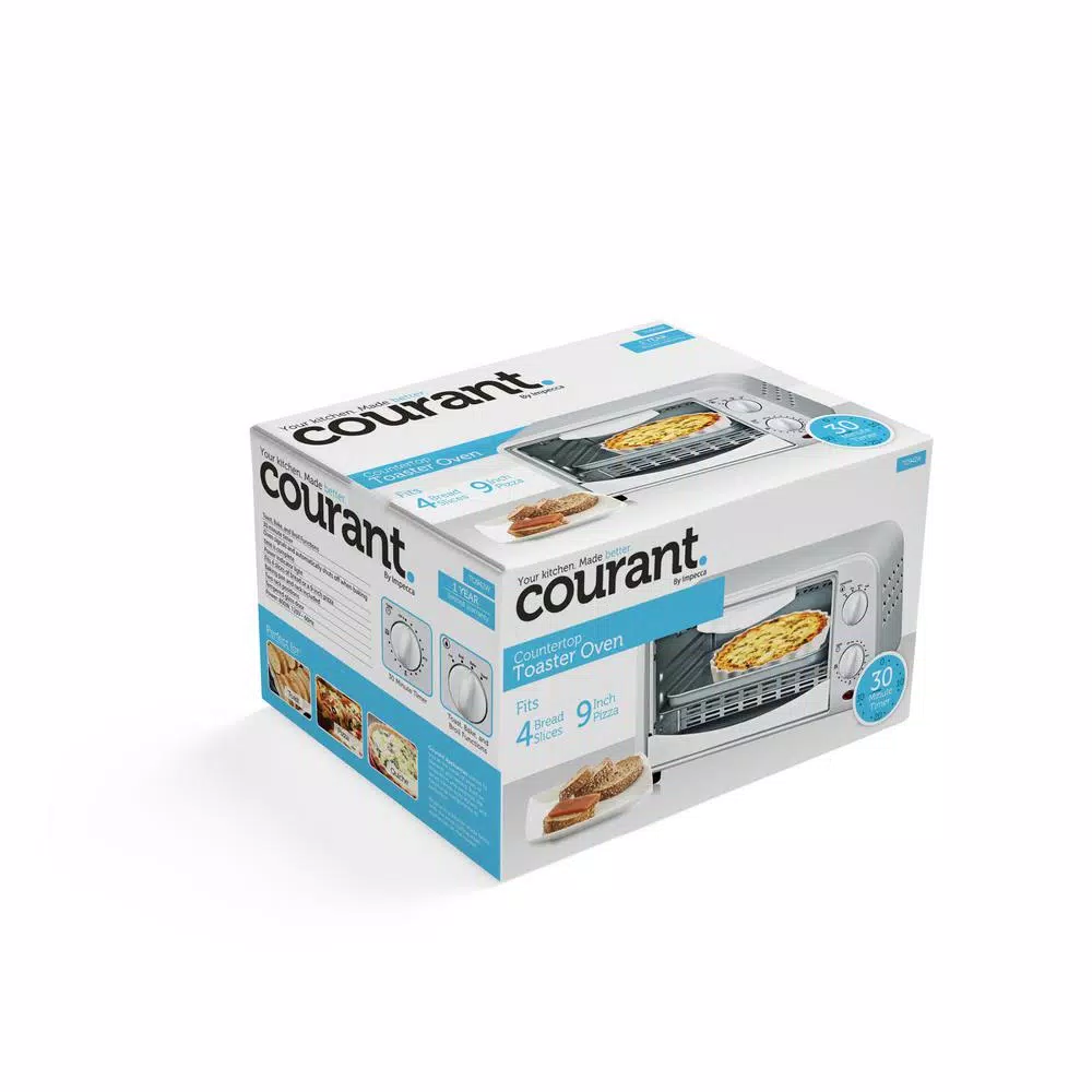 Courant 4-Slice White Countertop Toaster Oven with Bake and Broil Functions