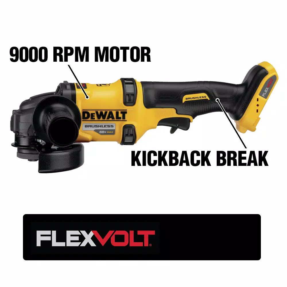 DEWALT FLEXVOLT 60V MAX Brushless 4-1/2 in. Angle Grinder Kit with (2) 6.0Ah Batteries & Impact Driver