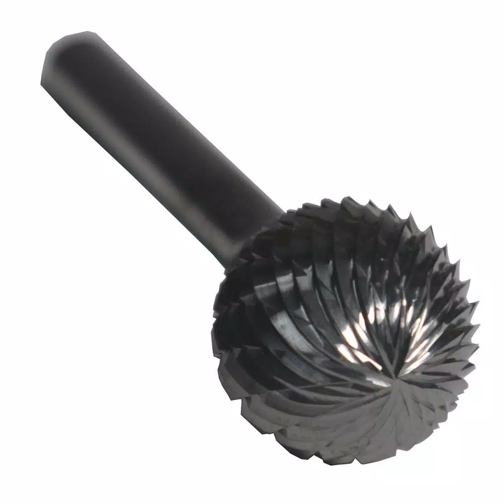 Drill America 1/2 in. x 7/16 in. Ball End Solid Carbide Burr Rotary File Bit, 1/4 in. Shank