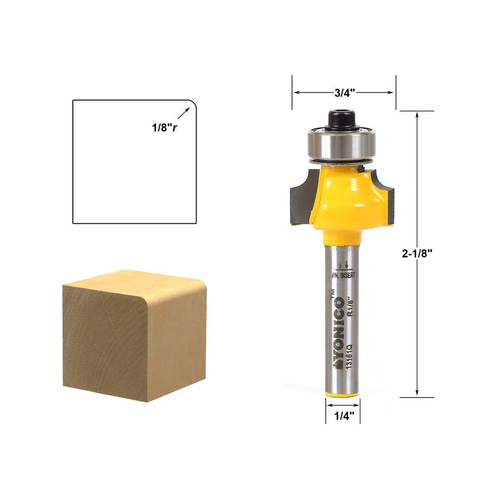 Yonico 1/8 in. Radius Round Over Edge Forming Router Bit, 1/4 in. Shank, Carbide Tipped
