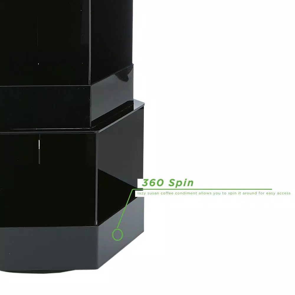 Mind Reader Black 3-Tier 18-Compartment Coffee Condiment Organizer, Large Breakroom Lazy Susan Station