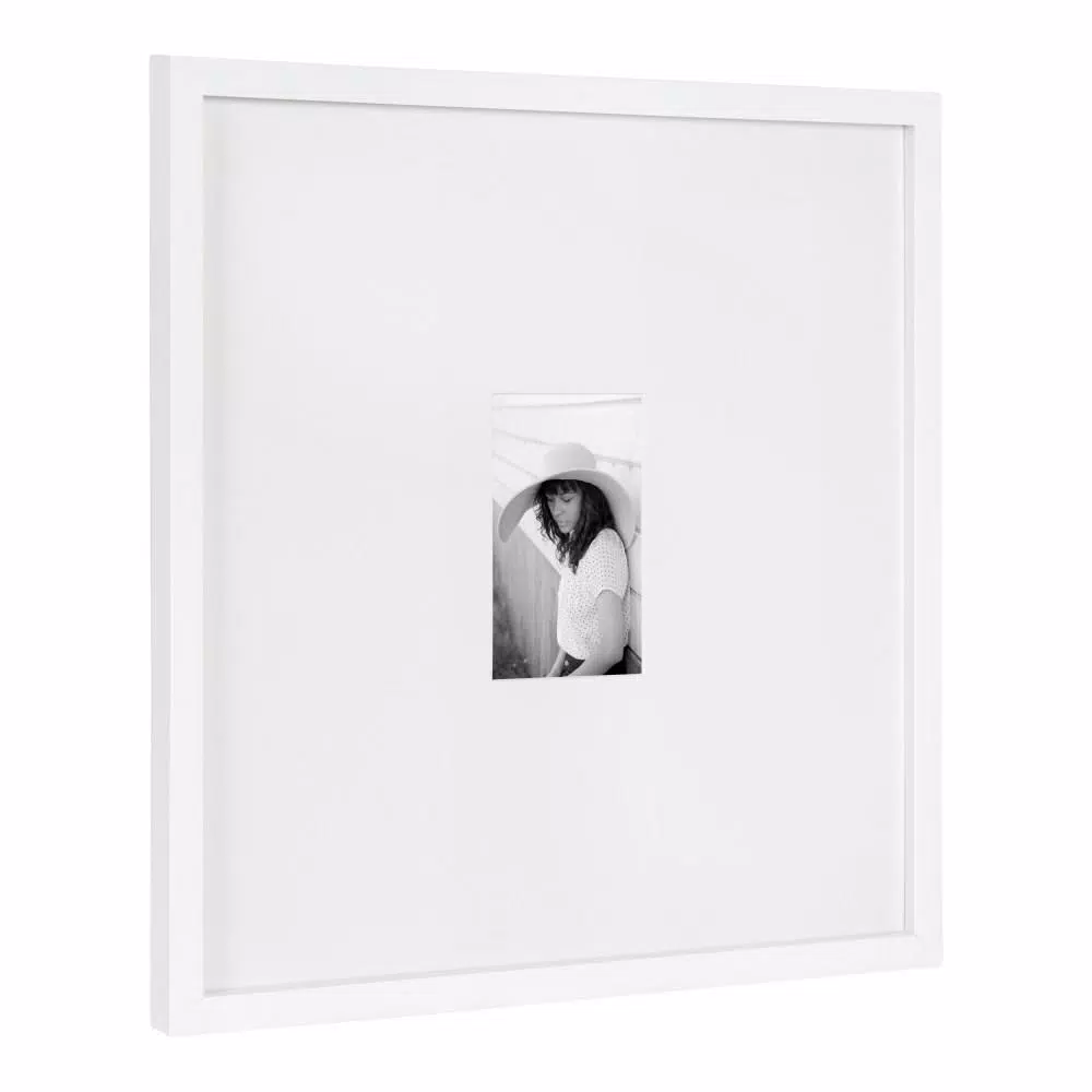 DesignOvation Gallery 17 x 17 in. White Wood Picture Frame, Matted to 4 x 6 in.