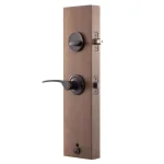 Copper Creek Tuscan Bronze Contemporary Front Door Handleset with Right-Hand Scandinavian Lever Trim thumbnail 4